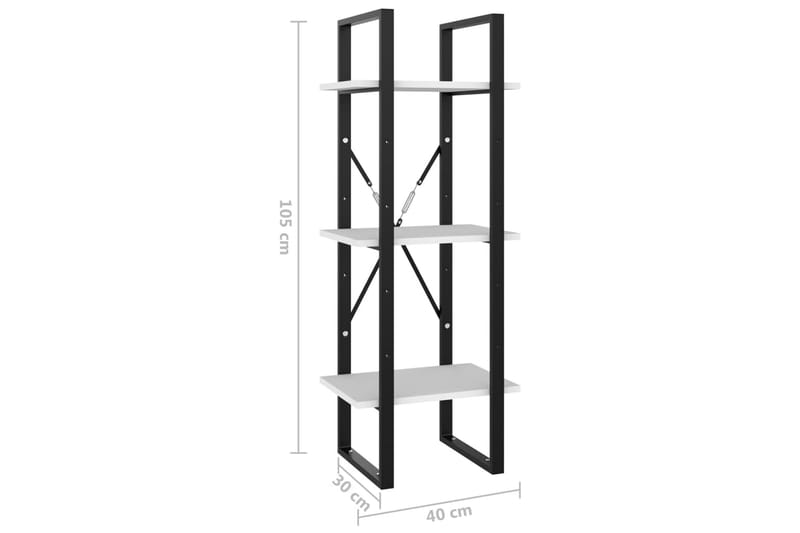 bogreol med 3 hylder 40x30x105 cm spånplade hvid - Grå - Opbevaring - Hylder & Reoler - Bogreol