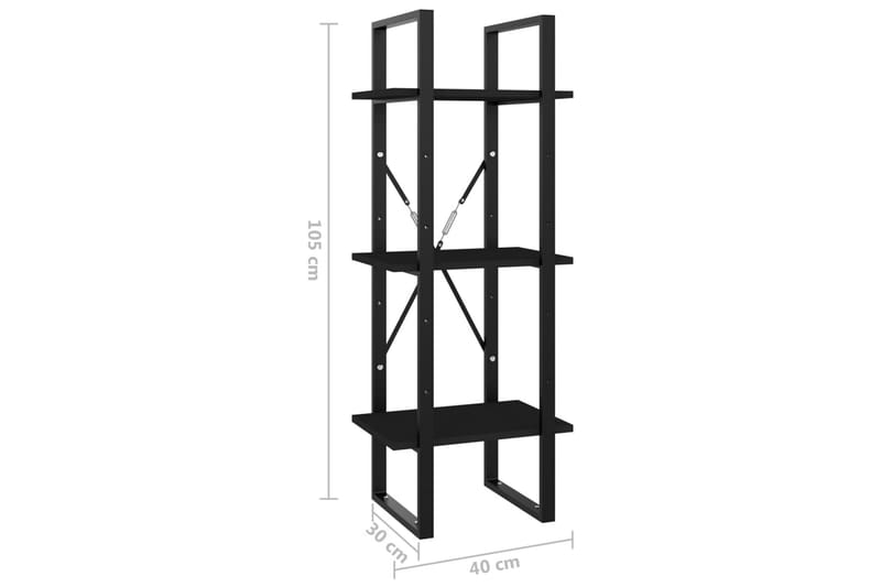 bogreol med 3 hylder 40x30x105 cm spånplade sort - Sort - Opbevaring - Hylder & Reoler - Bogreol