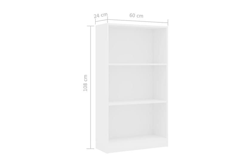 bogreol med 3 hylder 60 x 24 x 108 cm spånplade hvid - Hvid - Opbevaring - Hylder & Reoler - Bogreol