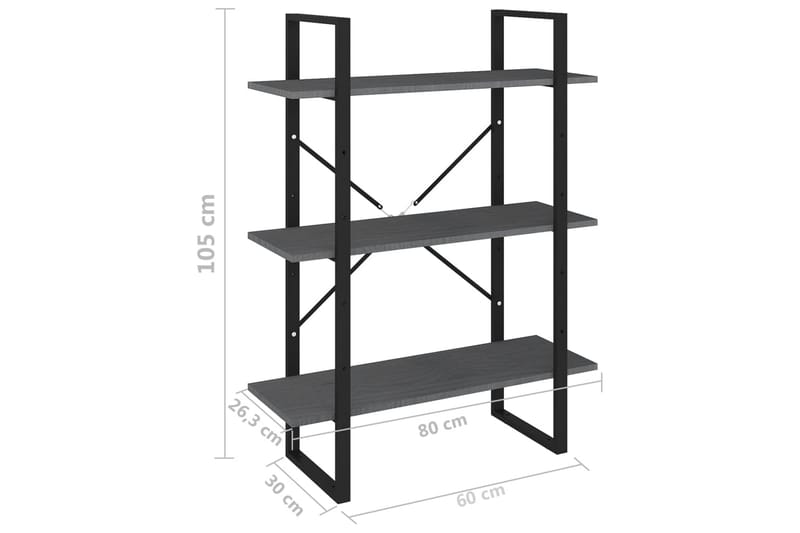 bogreol med 3 hylder 80x30x105 cm massivt fyrretræ grå - Grå - Opbevaring - Hylder & Reoler - Bogreol