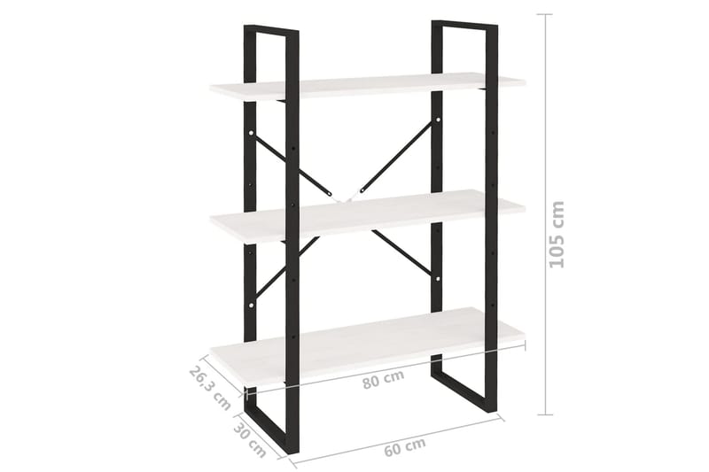 bogreol med 3 hylder 80x30x105 cm massivt fyrretræ hvid - Hvid - Opbevaring - Hylder & Reoler - Bogreol