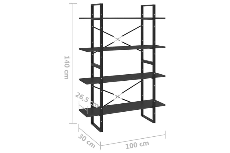 bogreol med 4 hylder 100x30x140 cm spånplade grå - Grå - Opbevaring - Hylder & Reoler - Bogreol