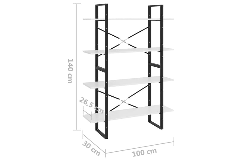 bogreol med 4 hylder 100x30x140 cm spånplade hvid - Hvid - Opbevaring - Hylder & Reoler - Bogreol