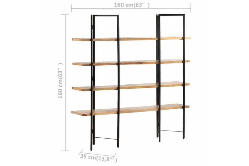 Bogreol Med 4 Hylder 160x35x160 cm Massivt Mangotræ - Opbevaring - Hylder & Reoler - Bogreol