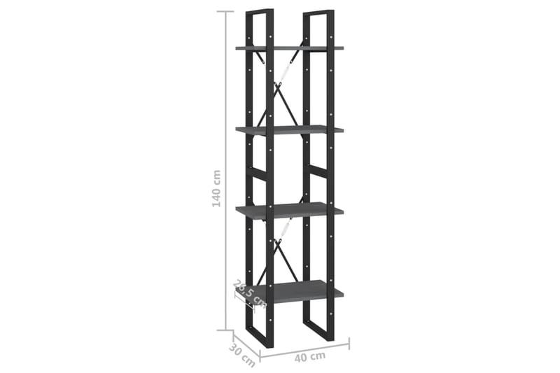 bogreol med 4 hylder 40x30x140 cm massivt fyrretræ grå - Grå - Opbevaring - Hylder & Reoler - Bogreol