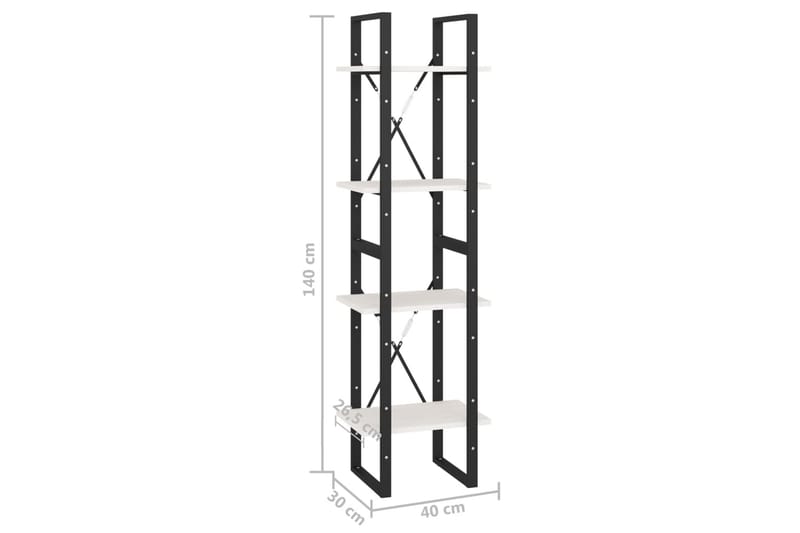 bogreol med 4 hylder 40x30x140 cm massivt fyrretræ hvid - Hvid - Opbevaring - Hylder & Reoler - Bogreol