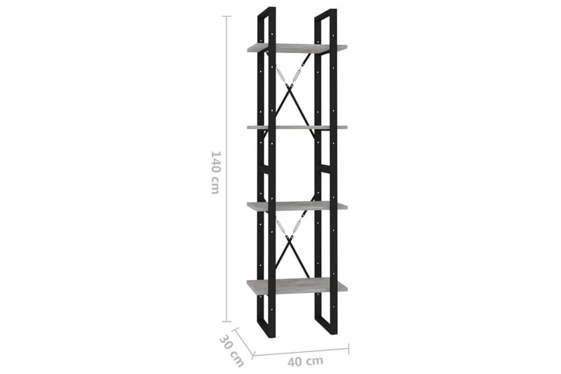 bogreol med 4 hylder 40x30x140 cm spånplade betongrå - Grå - Opbevaring - Hylder & Reoler - Bogreol