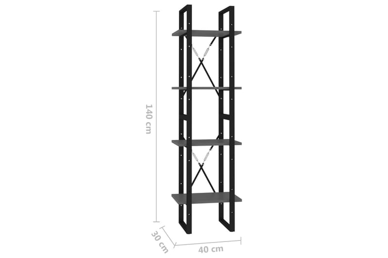 bogreol med 4 hylder 40x30x140 cm spånplade grå - Grå - Opbevaring - Hylder & Reoler - Bogreol