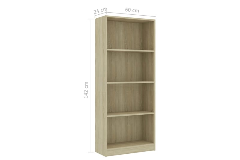 bogreol med 4 hylder 60 x 24 x 142 cm spånplade sonoma-eg - Brun - Opbevaring - Hylder & Reoler - Bogreol