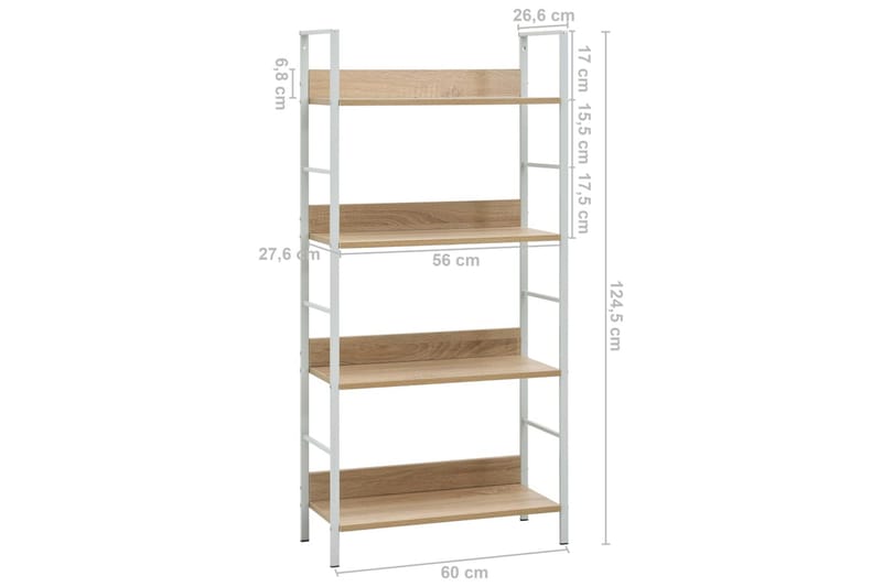 Bogreol Med 4 Hylder 60X27,6X124,5 cm Spånplade Egetræ - Opbevaring - Hylder & Reoler - Bogreol