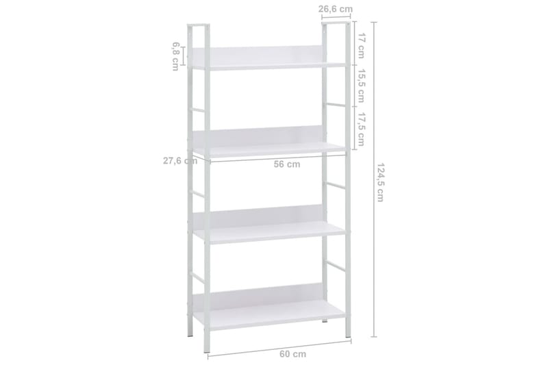 Bogreol Med 4 Hylder 60X27,6X124,5 cm Spånplade Hvid - Opbevaring - Hylder & Reoler - Bogreol