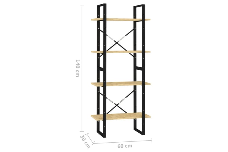 bogreol med 4 hylder 60x30x140 cm massivt fyrretræ - Brun - Opbevaring - Hylder & Reoler - Bogreol