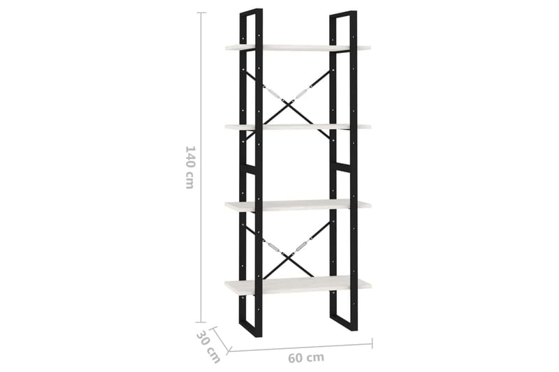 bogreol med 4 hylder 60x30x140 cm massivt fyrretræ hvid - Hvid - Opbevaring - Hylder & Reoler - Bogreol