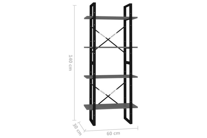 bogreol med 4 hylder 60x30x140 cm spånplade grå - Grå - Opbevaring - Hylder & Reoler - Bogreol