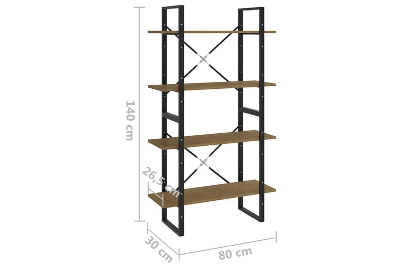 bogreol med 4 hylder 80x30x140 cm massivt fyrretræ brun - Brun - Opbevaring - Hylder & Reoler - Bogreol