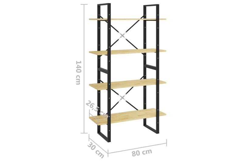 bogreol med 4 hylder 80x30x140 cm massivt fyrretræ - Brun - Opbevaring - Hylder & Reoler - Bogreol