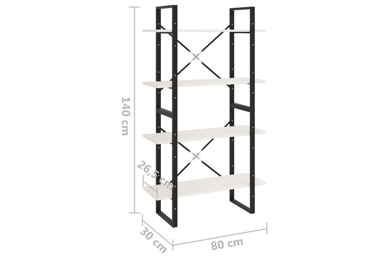 bogreol med 4 hylder 80x30x140 cm massivt fyrretræ hvid - Hvid - Opbevaring - Hylder & Reoler - Bogreol