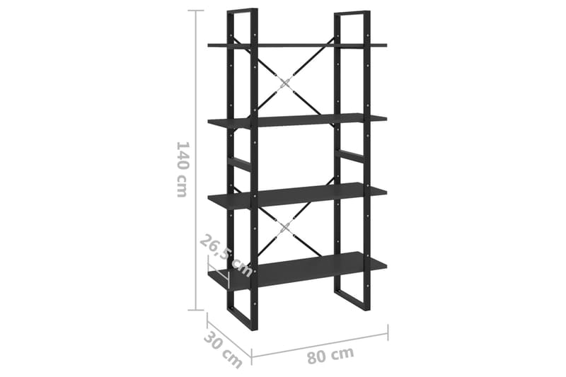 bogreol med 4 hylder 80x30x140 cm spånplade grå - Grå - Opbevaring - Hylder & Reoler - Bogreol