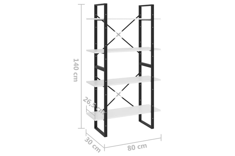 bogreol med 4 hylder 80x30x140 cm spånplade hvid - Hvid - Opbevaring - Hylder & Reoler - Bogreol