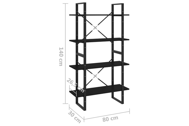 bogreol med 4 hylder 80x30x140 cm spånplade sort - Sort - Opbevaring - Hylder & Reoler - Bogreol