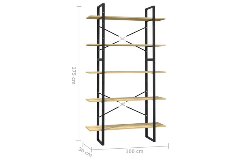 bogreol med 5 hylder 100x30x175 cm fyrretræ - Brun - Bogreol