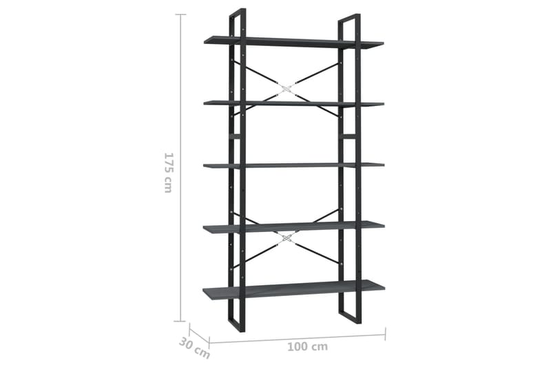 bogreol med 5 hylder 100x30x175 cm fyrretræ grå - Grå - Opbevaring - Hylder & Reoler - Bogreol