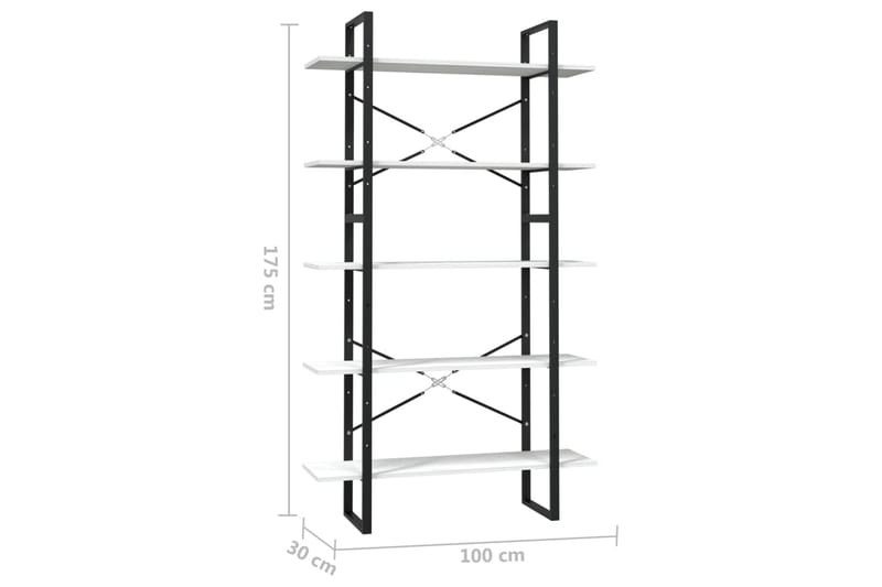 bogreol med 5 hylder 100x30x175 cm fyrretræ hvid - Hvid - Opbevaring - Hylder & Reoler - Bogreol