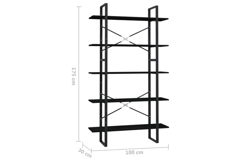 bogreol med 5 hylder 100x30x175 cm fyrretræ sort - Sort - Opbevaring - Hylder & Reoler - Bogreol