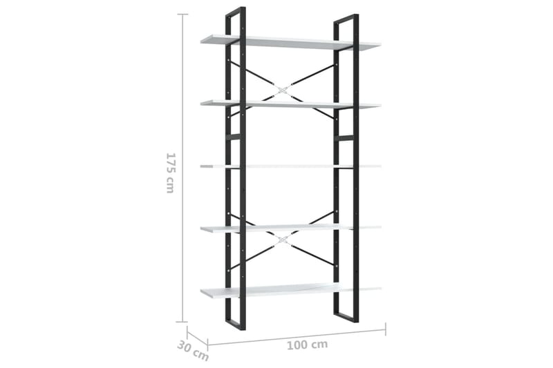 bogreol med 5 hylder 100x30x175 cm spånplade hvid - Hvid - Opbevaring - Hylder & Reoler - Bogreol