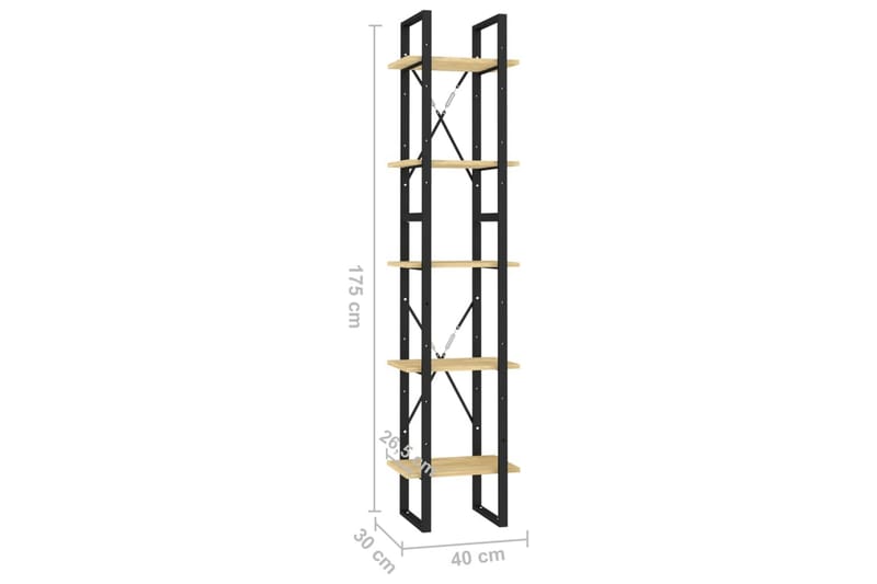 bogreol med 5 hylder 40x30x175 cm fyrretræ - Brun - Opbevaring - Hylder & Reoler - Bogreol