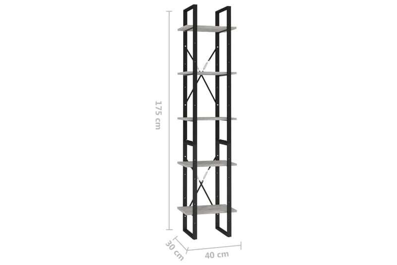 bogreol med 5 hylder 40x30x175 cm spånplade betongrå - Grå - Opbevaring - Hylder & Reoler - Bogreol