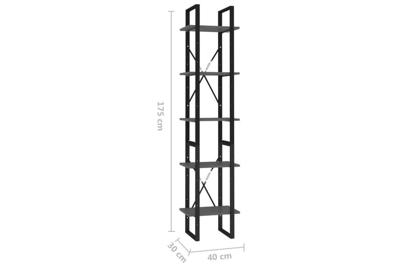 bogreol med 5 hylder 40x30x175 cm spånplade grå - Grå - Opbevaring - Hylder & Reoler - Bogreol