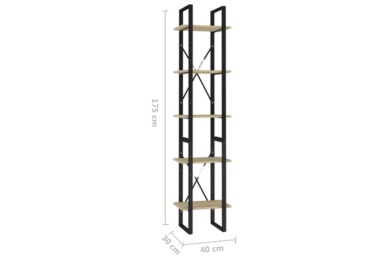 bogreol med 5 hylder 40x30x175 cm spånplade sonoma-eg - Brun - Opbevaring - Hylder & Reoler - Bogreol