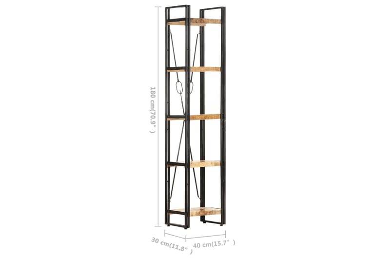 bogreol med 5 hylder 40x30x180 cm massivt mangotræ - Brun - Opbevaring - Hylder & Reoler - Bogreol