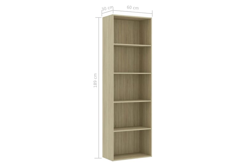 bogreol med 5 hylder 60 x 30 x 189 cm spånplade sonoma-eg - Brun - Opbevaring - Hylder & Reoler - Bogreol