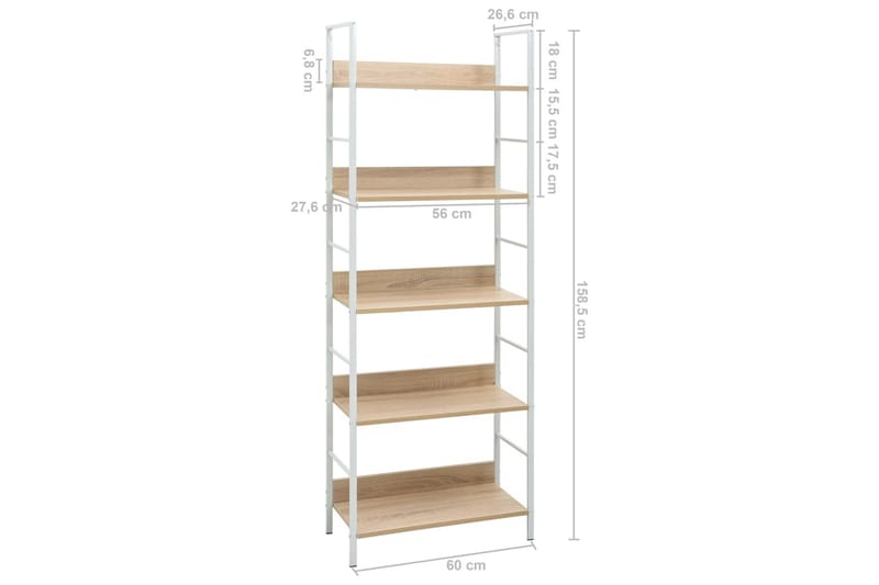 Bogreol Med 5 Hylder 60X27,6X158,5 cm Spånplade Egetræ - Opbevaring - Hylder & Reoler - Bogreol