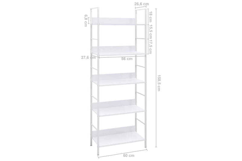 Bogreol Med 5 Hylder 60X27,6X158,5 cm Spånplade Hvid - Opbevaring - Hylder & Reoler - Bogreol