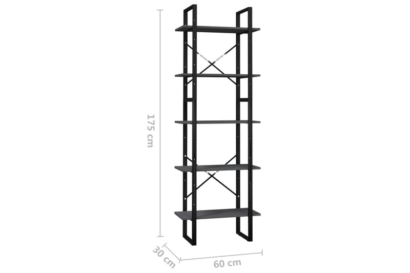 bogreol med 5 hylder 60x30x175 cm fyrretræ grå - Grå - Opbevaring - Hylder & Reoler - Bogreol