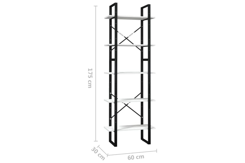 bogreol med 5 hylder 60x30x175 cm fyrretræ hvid - Hvid - Opbevaring - Hylder & Reoler - Bogreol