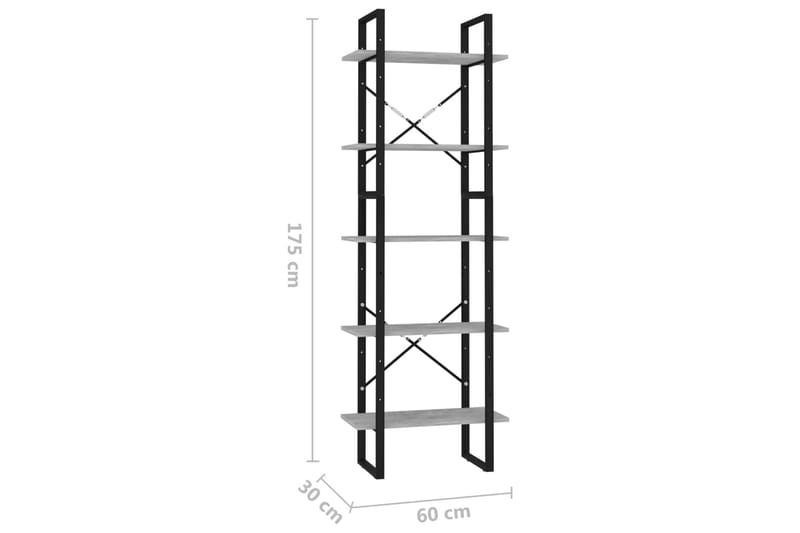 bogreol med 5 hylder 60x30x175 cm spånplade betongrå - Grå - Opbevaring - Hylder & Reoler - Bogreol