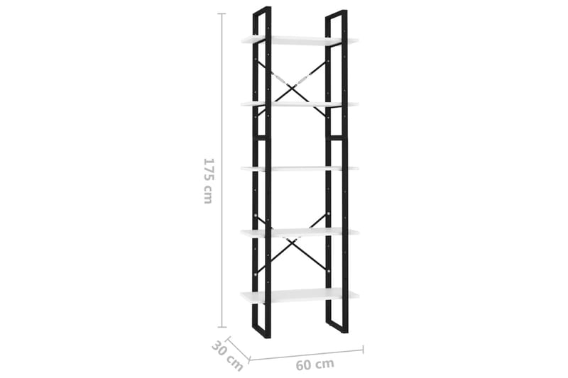 bogreol med 5 hylder 60x30x175 cm spånplade hvid - Hvid - Opbevaring - Hylder & Reoler - Bogreol