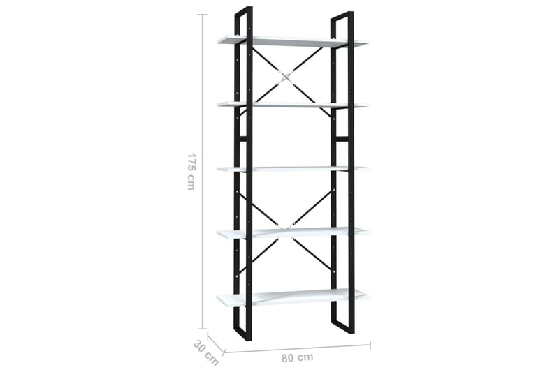 bogreol med 5 hylder 80x30x175 cm spånplade hvid - Hvid - Opbevaring - Hylder & Reoler - Bogreol