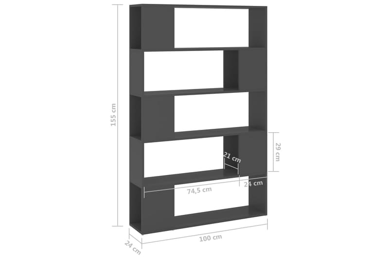 bogreol/rumdeler 100x24x155 cm spånplade grå - Grå - Opbevaring - Hylder & Reoler - Bogreol