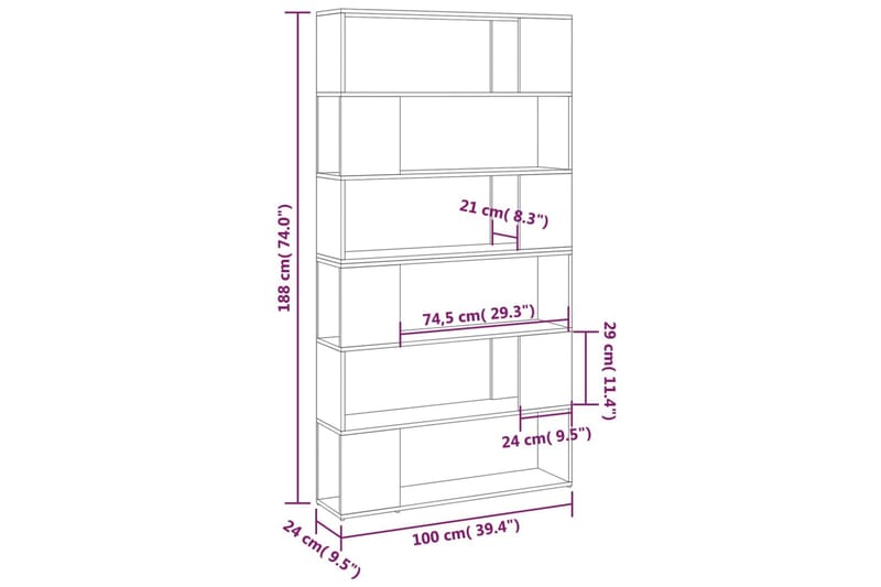 bogreol/rumdeler 100x24x188 cm hvid - Hvid - Opbevaring - Hylder & Reoler - Bogreol