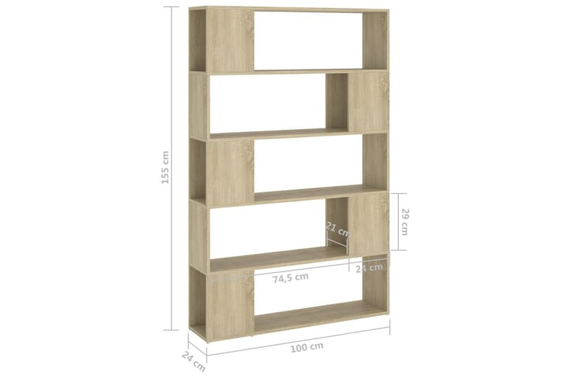 bogreol/rumdeler 100x24x94 cm spånplade sonoma-eg - Brun - Opbevaring - Hylder & Reoler - Bogreol