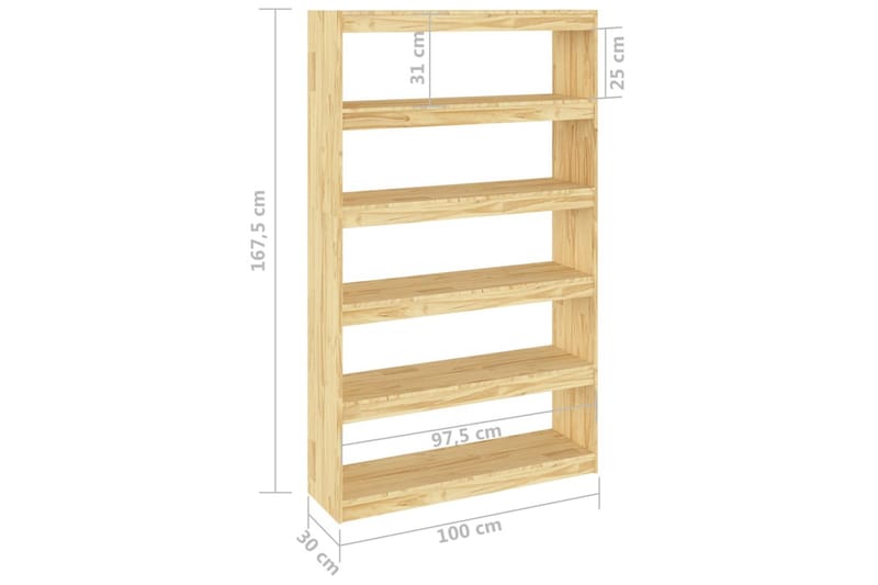 bogreol/rumdeler 100x30x167,5 cm massivt fyrretræ - Brun - Opbevaring - Hylder & Reoler - Bogreol