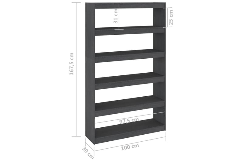 bogreol/rumdeler 100x30x167,5 cm massivt fyrretræ grå - Grå - Opbevaring - Hylder & Reoler - Bogreol