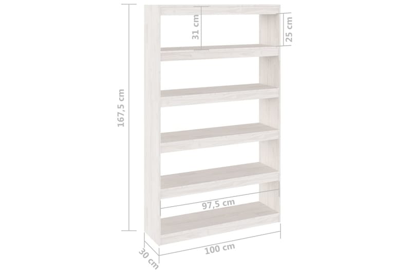 bogreol/rumdeler 100x30x167,5 cm massivt fyrretræ hvid - Hvid - Opbevaring - Hylder & Reoler - Bogreol