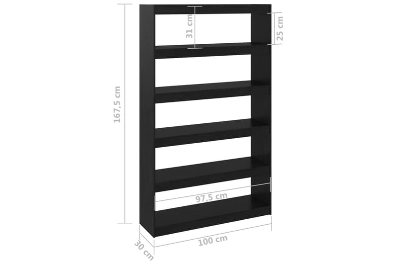 bogreol/rumdeler 100x30x167,5 cm massivt fyrretræ sort - Sort - Opbevaring - Hylder & Reoler - Bogreol