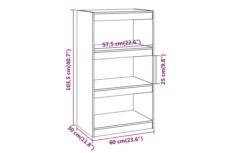 bogreol/rumdeler 60x30x103,5 cm fyrretræ gylden brun - Brun - Opbevaring - Hylder & Reoler - Bogreol